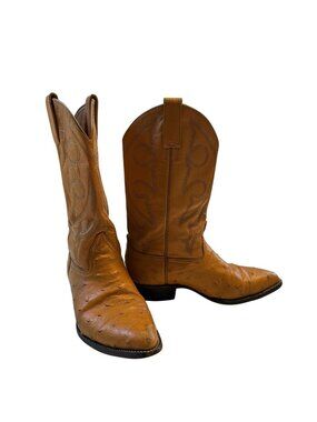 Longhorn Women’s Tan Ostrich Vtg. Leather Cowboy Boots Handcrafted Mexico Size 7